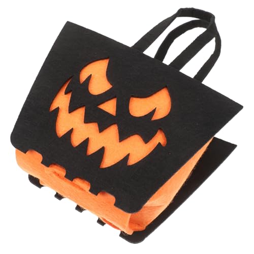 STOBAZA Halloween Süßigkeitentasche aus Reißfestem Vliesstoff Orangefarbene Teufelsgesicht Motive Wiederverwendbare Geschenktüte für Trick Treat Mittelgroß für Süßigkeiten und Partydeko von STOBAZA