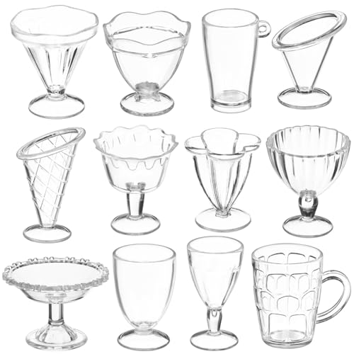 STOBAZA Puppenhaus-Miniaturbecher Gläser 12-Teiliges Miniatur-Weinglas-Getränkebecher-Set Miniatur-Eisbecher Bierbecher Trinkgläser Puppenhaus-Küchenzubehör von STOBAZA
