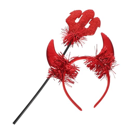 STOBAZA Teufelshörner Haarreif Set mit Satin Haarreif und Dreizackigem Zauberstab Halloween Cosplay Zubehör für Damen und Vielseitiger Kopfschmuck für Party und Kostümspiel STOBAZA Teufelshörner Haarreif Set mit Satin Haarreif und Dreizackigem Zauberstab Halloween Cosplay Zubehör für Damen und Vielseitiger Kopfschmuck für Party und Kostümspiel von STOBAZA