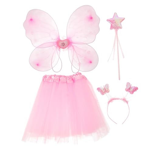 STOBOK 1 Satz Schmetterlingsflügel vierteiliges Set kinder halloween kostüm halloween-kostüme für kinder kostüm kinder halloween kostüm kinder rosa Ballettröckchen rosa Rock von STOBOK