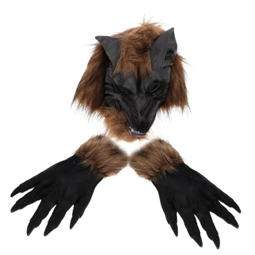 STOBOK 1 Satz Werwolf- Maskenhandschuhe Wolfskopfmaske Gruselige Tiermaske Erwachsene Cosplay Klauenhandschuhe Werwolf Streichmaske masken Halloween von STOBOK