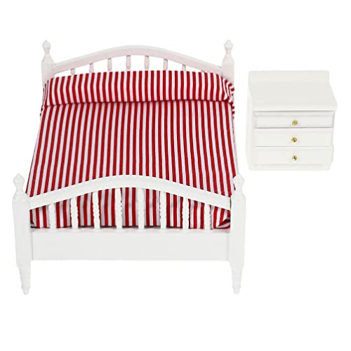 STOBOK 1: 12 Puppenhaus Möbel Bett Miniature Puppenhaus Bett Puppenhaus Doppelbett mit Matratze Und Holznachttisch für Puppenhaus Dekoration STOBOK 1: 12 Puppenhaus Möbel Bett Miniature Puppenhaus Bett Puppenhaus Doppelbett mit Matratze Und Holznachttisch für Puppenhaus Dekoration von STOBOK