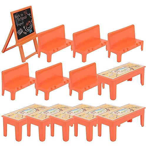 STOBOK 13-Teiliges Miniatur-Spind-Klassenzimmer-Möbel-Puppenhaus 6 Mini-Schreibtische Und Stühle 1 Tafel-Modell Puppenhaus-Klassenzimmer-Zubehör Für Kinder-Rollenspielzeug von STOBOK