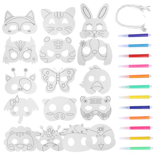 STOBOK Gastgeschenke 16St tierische Maske Löwe-Gesichtsmaske leere Maske Embryo-Maske selber machen weiße Maskerademaske Halloween bilden Geschenk Requisiten Kind schmücken Papier von STOBOK