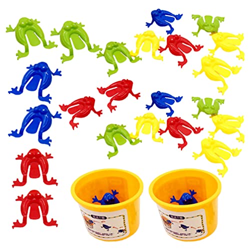 STOBOK 24Pcs Springen Frosch Spielzeug Kunststoff Springen Frosch Finger Drücken Spielzeug Prellen mit Einem Eimer für Kinder Spielen ( Zufällig Farbe ) von STOBOK