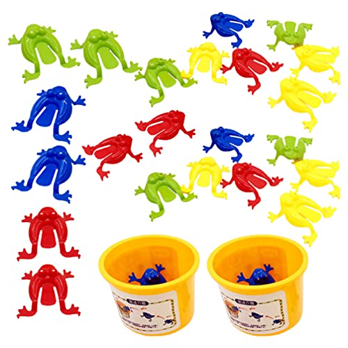 STOBOK 24Pcs Springen Frosch Spielzeug Kunststoff Springen Frosch Finger Drücken Spielzeug Prellen mit Einem Eimer für Kinder Spielen (Zufällig Farbe) von STOBOK