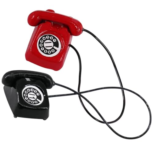STOBOK 2st Puppenhaus Telefon Miniatur Figurenzubehör Im Maßstab 1:12 Re-Ment Vintage-Mini-Telefon Spielzeug-telefone Vintage-Spielzeug Werkzeug Möbel Metall Geräuschspielzeug Rotieren von STOBOK