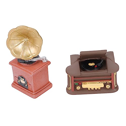 STOBOK 2st Vintage-Ornamente Miniaturen Zum Basteln Gartentopf Dekoration Aufzeichnen Mini-phonographenmodell Miniatur-Plattenspieler Festnetz Miniatur-Phonograph Miniatur-Dinge Harz von STOBOK