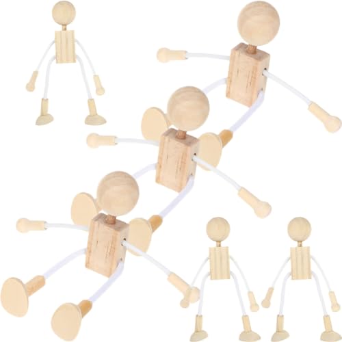 STOBOK 6 Stück Unvollendete Holzroboter Natürliche Actionfiguren Modellspielzeug Holzmenschen Puppe DIY Graffiti-Gelenkroboter Für DIY Malerei Handwerk Kunst von STOBOK