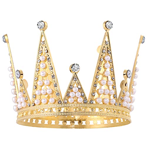 STOBOK Gold Crown Kuchen Topper: Alles Gute zum Geburtstag Kuchen Topper Party ,Perle Strass Queen Crown Cake Tiara Kopfschmuck Dekoration für Lady Boys und Mädchen Hochzeiten Baby Shower von STOBOK