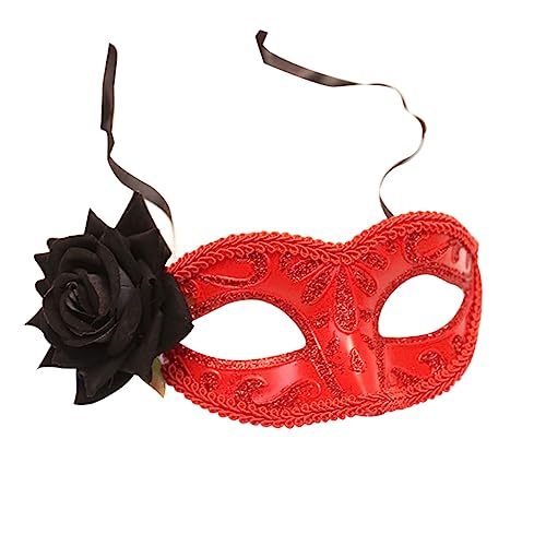 STOBOK Halloween Venetian Gesichtsmaske Tag Der Toten Augenmaske mit Rose Fancy Masque Masquerade Mardi Gras Kostüme Gesicht Abdeckung Karneval Dekoration Halloween Party Favor Rot von STOBOK