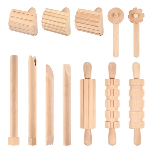 STOBOK Holz Knetwerkzeug Teig Plastilin Werkzeug Extruder Modellierwerkzeug Teigwerkzeug Teigrolle Knete Spielzeug für Kinder Geschenk 12 Stück von STOBOK