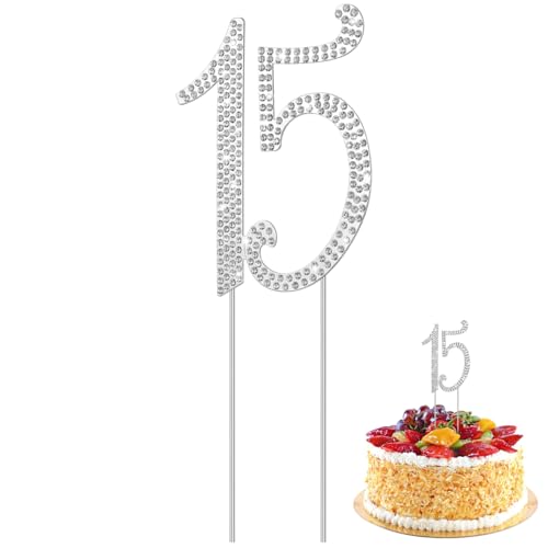 STOBOK Kuchen Topper Strass 15 Zahl Kuchendeckel Kuchendekoration für 15. Jahrestag Geburtstag Party Zubehör (Silber) von STOBOK