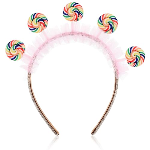 STOBOK Lollipop Stirnband Regenbogen Süßigkeiten Haarband Donut Kopf Bopper Prinzessin Kostüm Haarschmuck Kindergeburtstag Party Tiara Kopfschmuck von STOBOK
