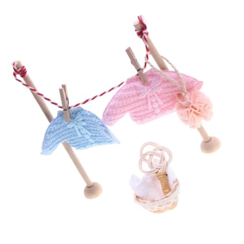 STOBOK Miniatur Wäsche Set Spielzeug Wäscheleine Requisiten Platzsparende Wäscheständer Für Puppenhaus von STOBOK