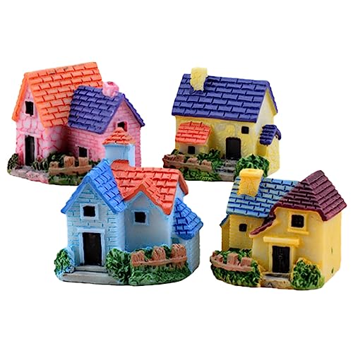STOBOK Miniaturhaus Deko Harz Figuren 4 Stück Kleiner Haus Ornament für Puppenhaus Mikro Landschaft Schreibtisch und Garten Stabile und Langlebige Harz Deko für Kreative Dekorationen Zuhause von STOBOK