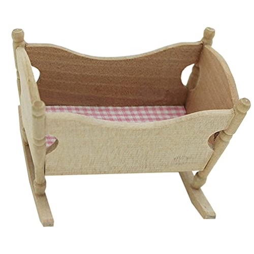 STOBOK Puppenhaus Miniatur Baby Cradle Puppe Krippe Bett Mini Hölzerne Wiege Spielzeug Pretend Spielen Spielzeug Puppenhaus Möbel Zubehör Dekorationen von STOBOK