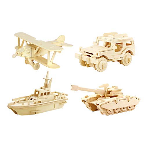STOBOK Spielzeuge Lern Für Kinder 3D-Holzpuzzle-Modellbausätze DIY-Montage 3D-Puzzle Panzer Luftverteidigung Gepanzerte Raketenfahrzeuge 4-TLG 3D-Rätsel Flugzeug Kinderpuzzle von STOBOK
