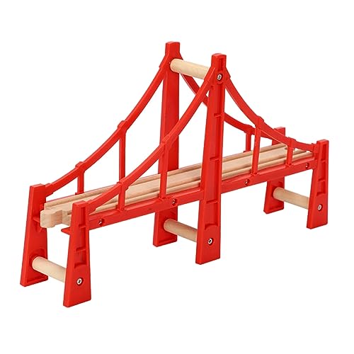 STOBOK Spur Spielzeug Gleise Eisenbahnbrücke Eisenbahngleis aus Holz Eisenbahnzubehör Holzeisenbahn Holzpuzzle Zugböcke Gleisbrücke erhöhte Holzbrücke hölzern Modell Plastik rot von STOBOK