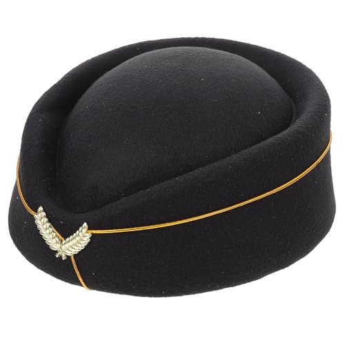 STOBOK Stewardess Pillbox Hut Filz Flugbegleiter Kappe Stewardessen Hut Uniform Flugzeug Stewardess Kappe Cosplay Perform Kappe Für Damen Damen Schwarz STOBOK Stewardess Pillbox Hut Filz Flugbegleiter Kappe Stewardessen Hut Uniform Flugzeug Stewardess Kappe Cosplay Perform Kappe Für Damen Damen Schwarz von STOBOK
