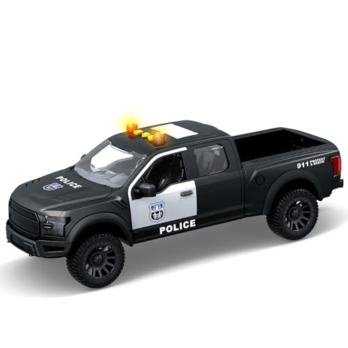 STOULKD Modellauto Pickup-Truck mit Kajak, Geländewagen Spielzeug in Gelb, Rettungsfahrzeug mit abnehmbarem Boot (Streifenwagen) von STOULKD