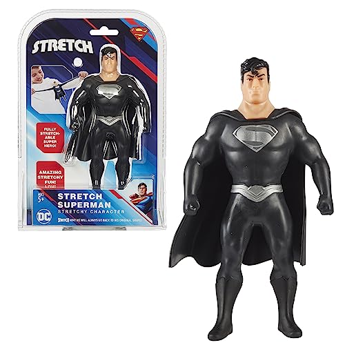 Stretch - Mini-Superman mit schwarzem Anzug, DC Comics Justice League-Spielzeug, dehnbar, formbar Superhelden-Puppe, kehrt in Seine ursprüngliche Form zurück, 10 cm, berühmt (TR301000) von STRETCH ARMSTRONG