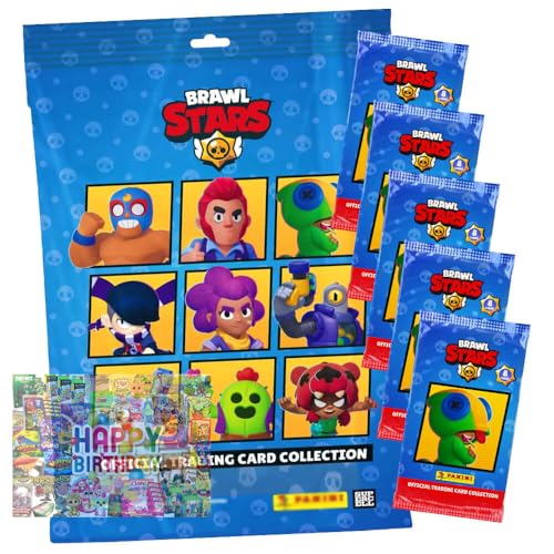Bundle mit Brawl Stars Karten Serie 1 - Sammelkarten Trading Cards - 1 Starter + 5 Booster + Exklusive Geburtstagskarte von STRONCARD
