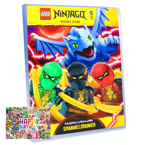 Bundle mit Lego Ninjago Karten Trading Cards Serie 10 - BLUTMOND Sammelkarten (2025) - 1 Sammelmappe + Exklusive Geburtstagskarte von STRONCARD