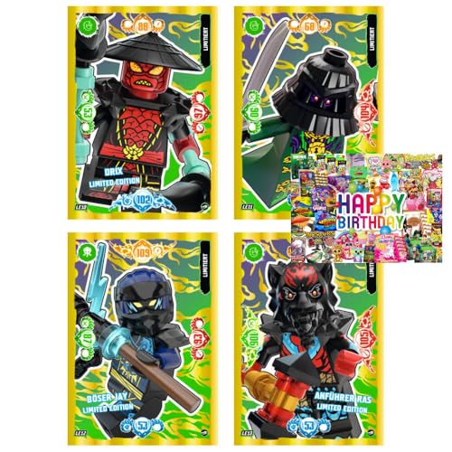 Bundle mit Lego Ninjago Karten Trading Cards Serie 10 - BLUTMOND Sammelkarten (2025) - LE10+LE11+LE12+LE13 Gold Karten + Exklusive Geburtstagskarte von STRONCARD