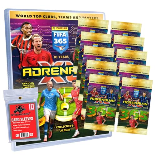 Bundle mit Panini FIFA 365 Karten 2025 - Adrenalyn XL Trading Cards - Exklusive STRONCARD Sammelkarten Hüllen - Auswahl (1 Mappe + 10 Booster) von STRONCARD