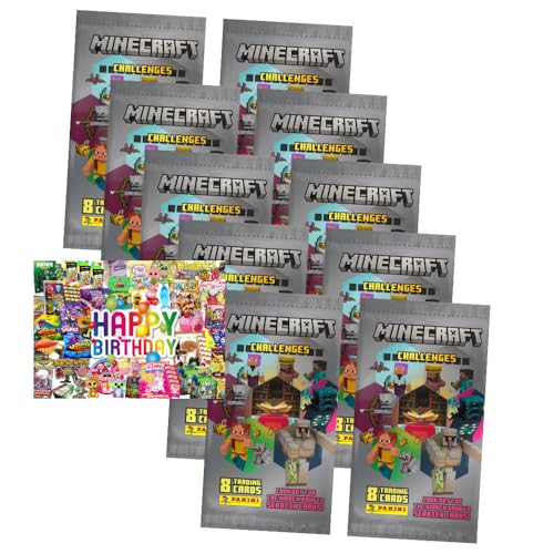 Bundle mit Panini Minecraft Karten Serie 4 - Sammelkarten Challenges Trading Cards (2025) - 10 Booster + Exklusive Geburtstagskarte von STRONCARD