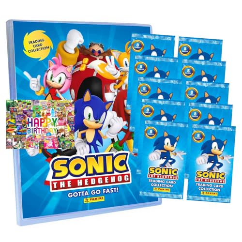 Bundle mit Panini Sonic Karten - (2025) The Hedgehog Sammelkarten - 1 Mappe + 10 Booster + Exklusive Geburtstagskarte von STRONCARD