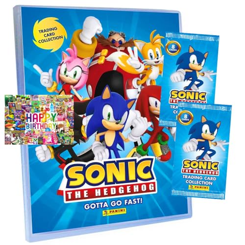 Bundle mit Panini Sonic Karten - (2025) The Hedgehog Sammelkarten - 1 Mappe + 2 Booster + Exklusive Geburtstagskarte von STRONCARD