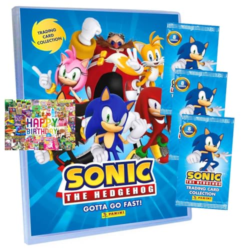 Bundle mit Panini Sonic Karten - (2025) The Hedgehog Sammelkarten - 1 Mappe + 3 Booster + Exklusive Geburtstagskarte von STRONCARD