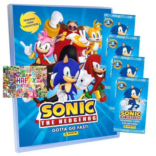 Bundle mit Panini Sonic Karten - (2025) The Hedgehog Sammelkarten - 1 Mappe + 4 Booster + Exklusive Geburtstagskarte von STRONCARD