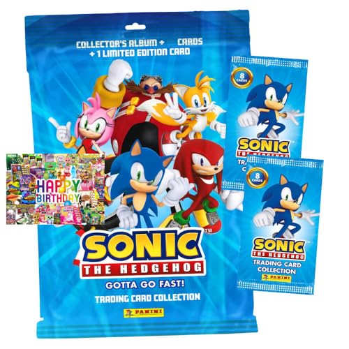 Bundle mit Panini Sonic Karten - (2025) The Hedgehog Sammelkarten - 1 Starter + 2 Booster + Exklusive Geburtstagskarte von STRONCARD