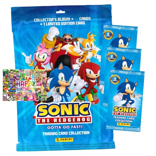 Bundle mit Panini Sonic Karten - (2025) The Hedgehog Sammelkarten - 1 Starter + 3 Booster + Exklusive Geburtstagskarte von STRONCARD