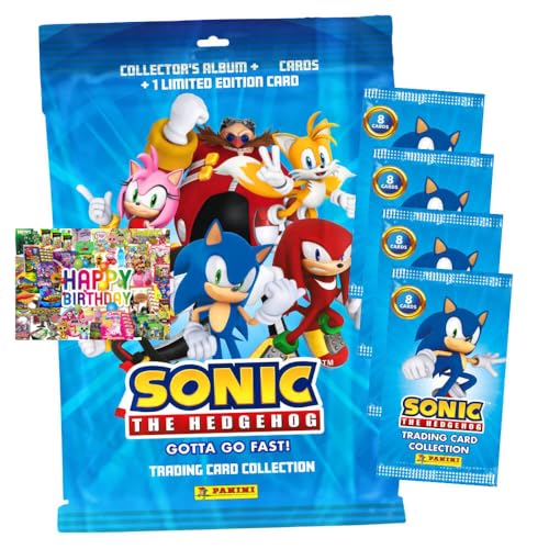 Bundle mit Panini Sonic Karten - (2025) The Hedgehog Sammelkarten - 1 Starter + 4 Booster + Exklusive Geburtstagskarte von STRONCARD