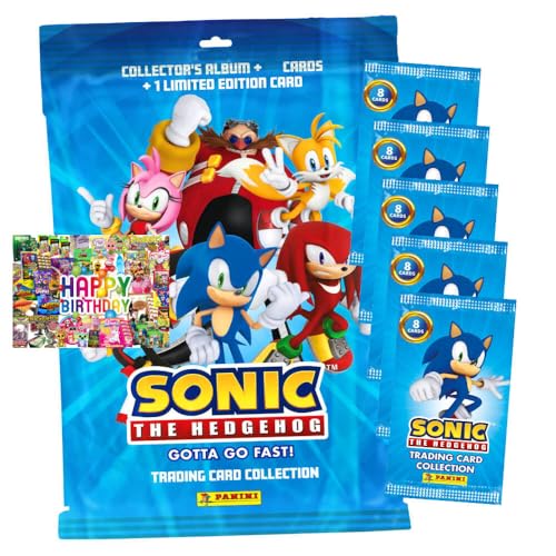 Bundle mit Panini Sonic Karten - (2025) The Hedgehog Sammelkarten - 1 Starter + 5 Booster + Exklusive Geburtstagskarte von STRONCARD