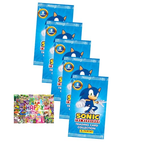 Bundle mit Panini Sonic Karten - (2025) The Hedgehog Sammelkarten - 5 Booster + Exklusive Geburtstagskarte von STRONCARD