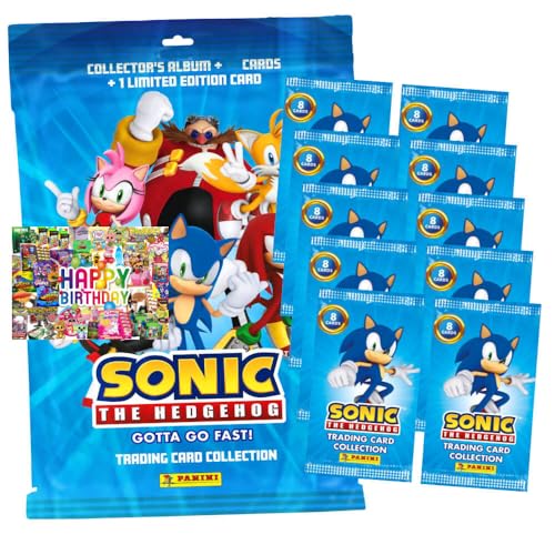 Bundle mit Panini Sonic Karten - (2025) The Hedgehog Sammelkarten - Auswahl + Exklusive Geburtstagskarte (1 Starter + 10 Booster) von STRONCARD