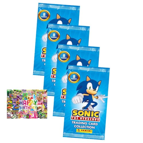 Bundle mit Panini Sonic Karten - (2025) The Hedgehog Sammelkarten - Auswahl + Exklusive Geburtstagskarte (4 Booster) von STRONCARD