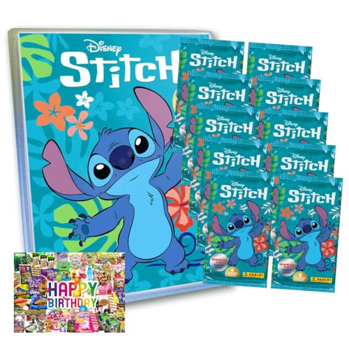 Bundle mit Panini Stitch Karten - (2025) Stitch Trading Cards Sammelkarten - 1 Mappe + 10 Booster + Exklusive Geburtstagskarte von STRONCARD