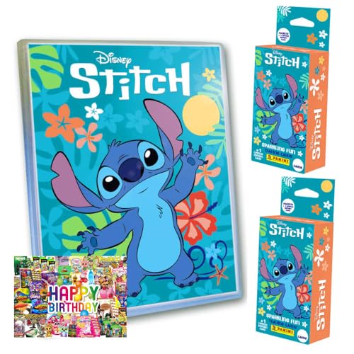 Bundle mit Panini Stitch Karten - (2025) Stitch Trading Cards Sammelkarten - 1 Mappe + 2 Blister + Exklusive Geburtstagskarte von STRONCARD