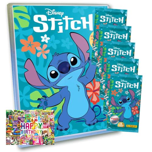 Bundle mit Panini Stitch Karten - (2025) Stitch Trading Cards Sammelkarten - 1 Mappe + 5 Booster + Exklusive Geburtstagskarte von STRONCARD