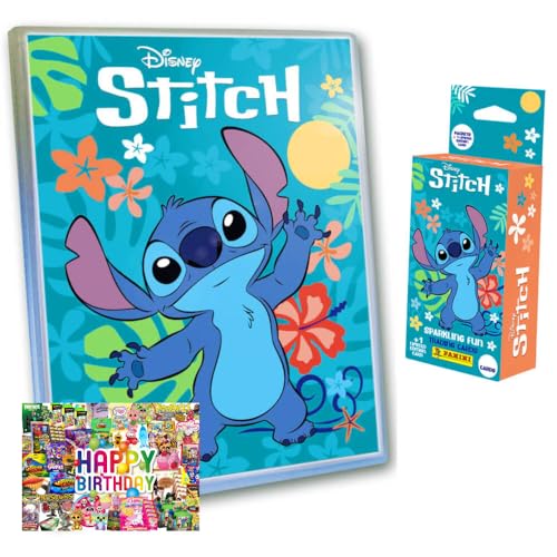 Bundle mit Panini Stitch Karten - (2025) Stitch Trading Cards Sammelkarten - 1 Mappe 1 Blister + Exklusive Geburtstagskarte von STRONCARD