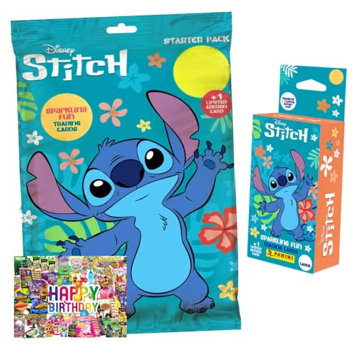 Bundle mit Panini Stitch Karten - (2025) Stitch Trading Cards Sammelkarten - 1 Starter + 1 Blister + Exklusive Geburtstagskarte von STRONCARD