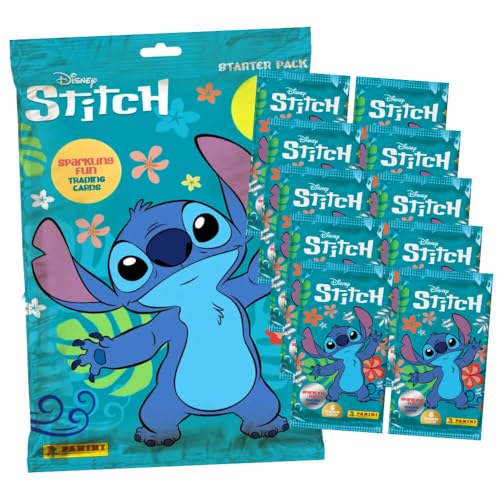 Bundle mit Panini Stitch Karten - (2025) Stitch Trading Cards Sammelkarten - 1 Starter + 10 Booster + Exklusive Geburtstagskarte von STRONCARD