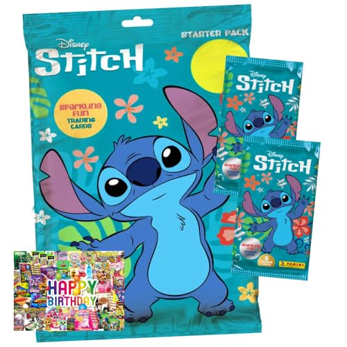 Bundle mit Panini Stitch Karten - (2025) Stitch Trading Cards Sammelkarten - 1 Starter + 2 Booster + Exklusive Geburtstagskarte von STRONCARD