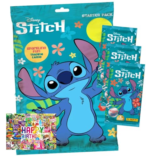 Bundle mit Panini Stitch Karten - (2025) Stitch Trading Cards Sammelkarten - 1 Starter + 3 Booster + Exklusive Geburtstagskarte von STRONCARD